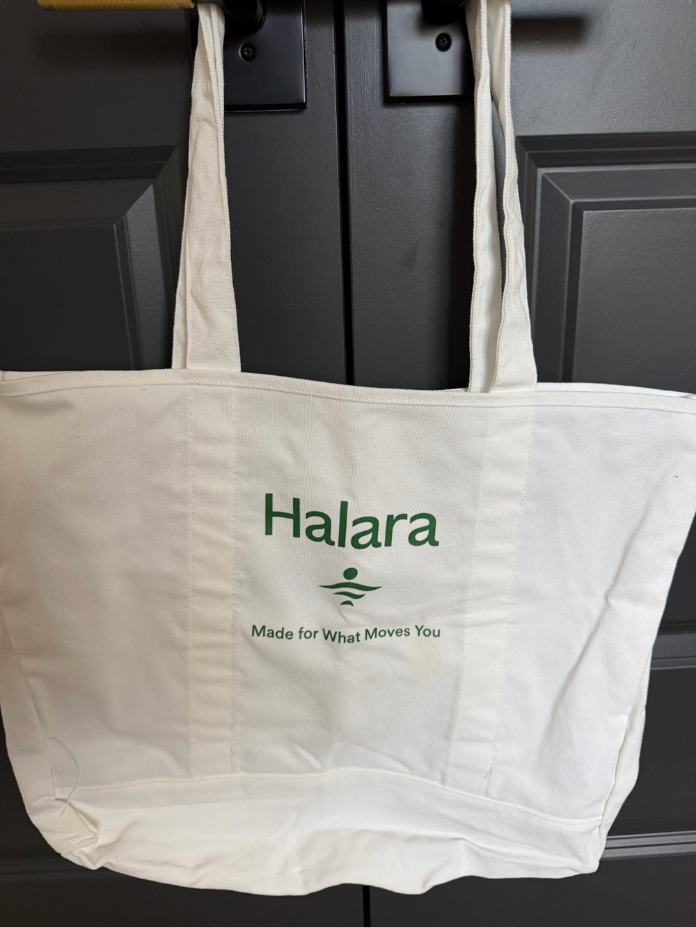 HALARA White Canvas Tote with Green Logo
